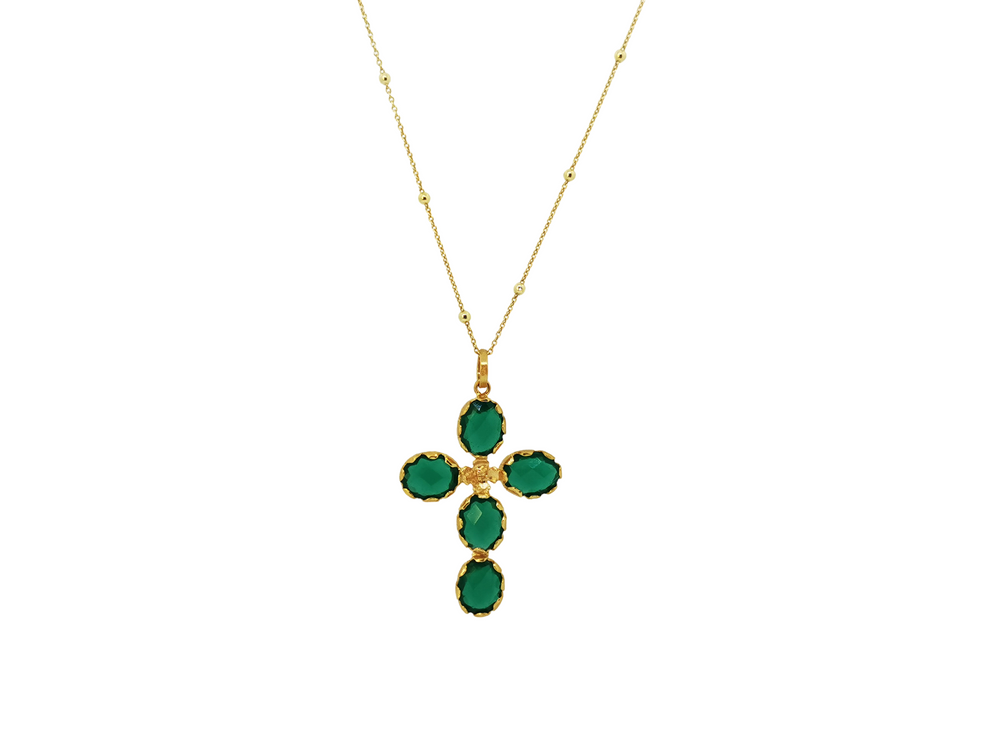 
                
                    Load image into Gallery viewer, Emerald Green Long Cross Pendant
                
            